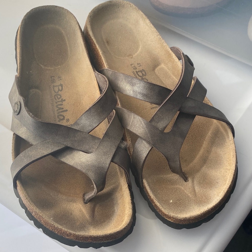 Birkenstock Metallic Brown Cross-Strap Sandals